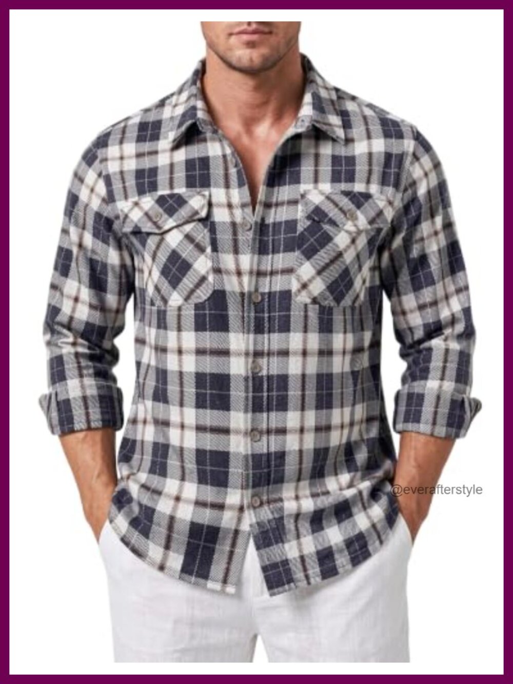 Men's Flannel Plaid Shacket Button Down Western Cowboy Shirt Jacket